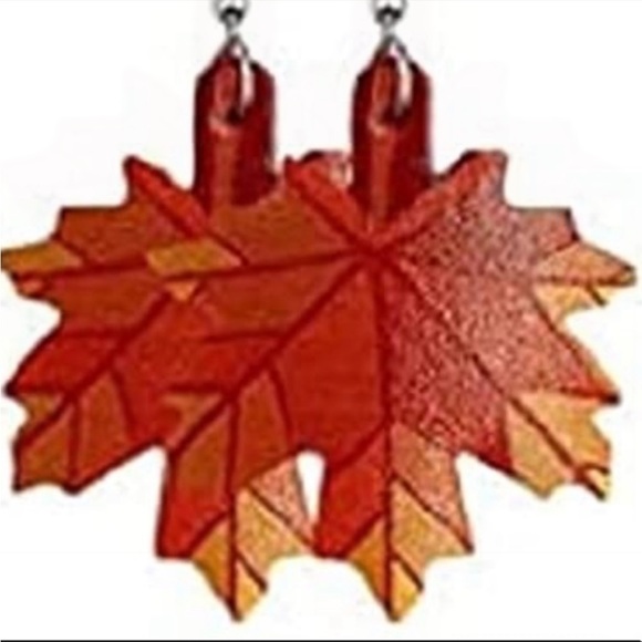 Faux Leather Colorful Autumn Leaf Earrings - Picture 7 of 10
